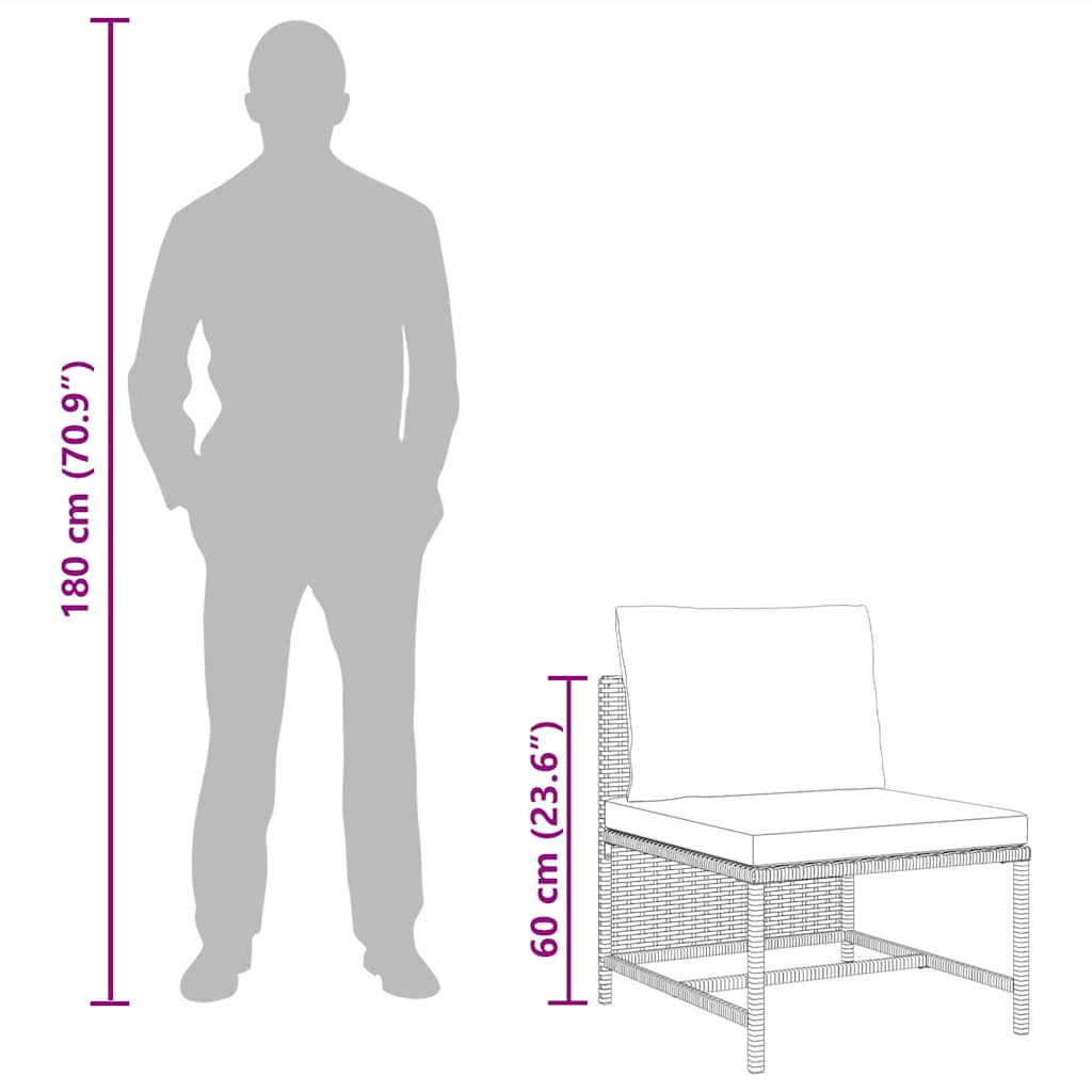Divano Centrale Modulare con Cuscini in Polyrattan Nero - homemem39