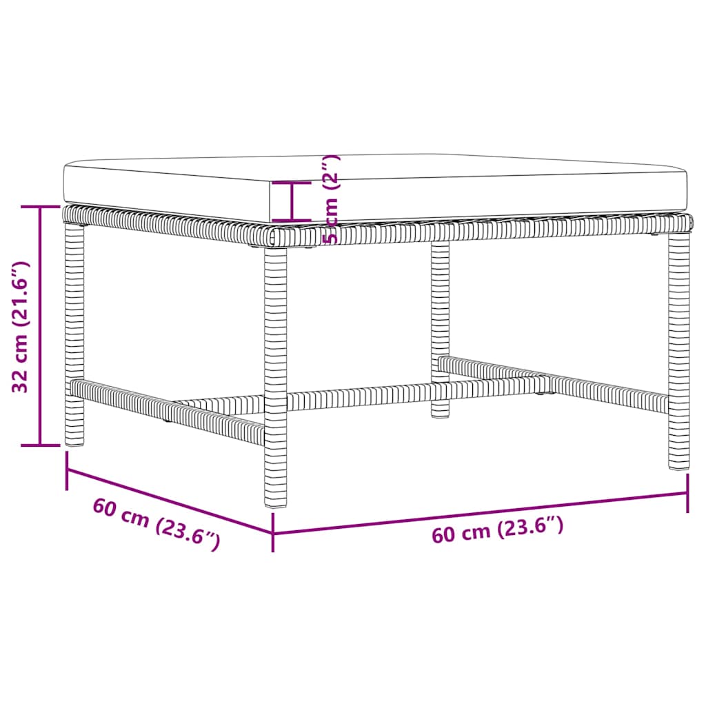 Poggiapiedi Modulare con Cuscino in Polyrattan Nero