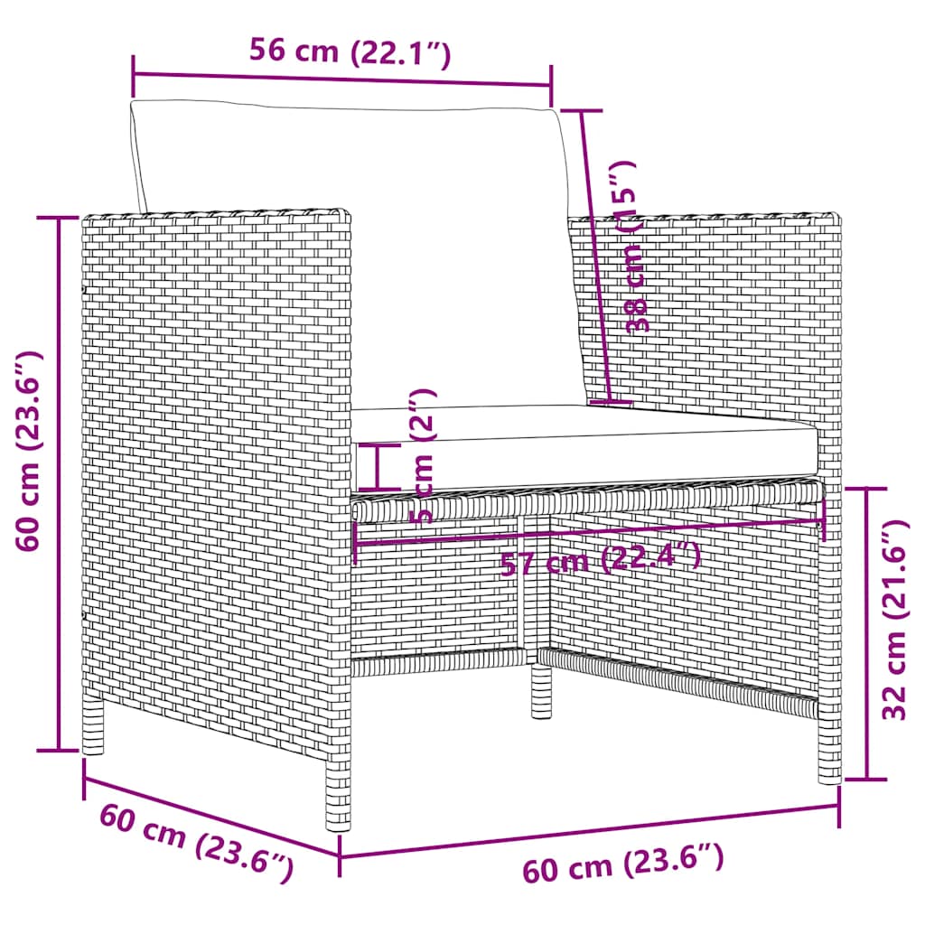 Poltrona da Giardino con Cuscini in Polyrattan Nero - homemem39