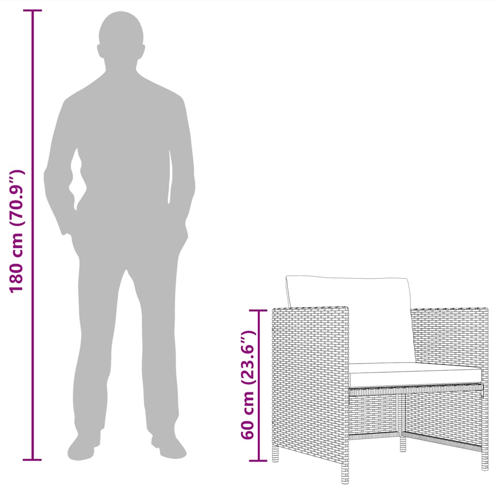 Poltrona da Giardino con Cuscini in Polyrattan Nero - homemem39