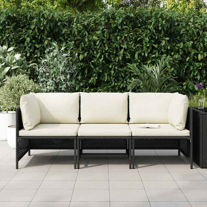 Divano da Giardino a 3 Posti con Cuscini in Polyrattan Nero - homemem39