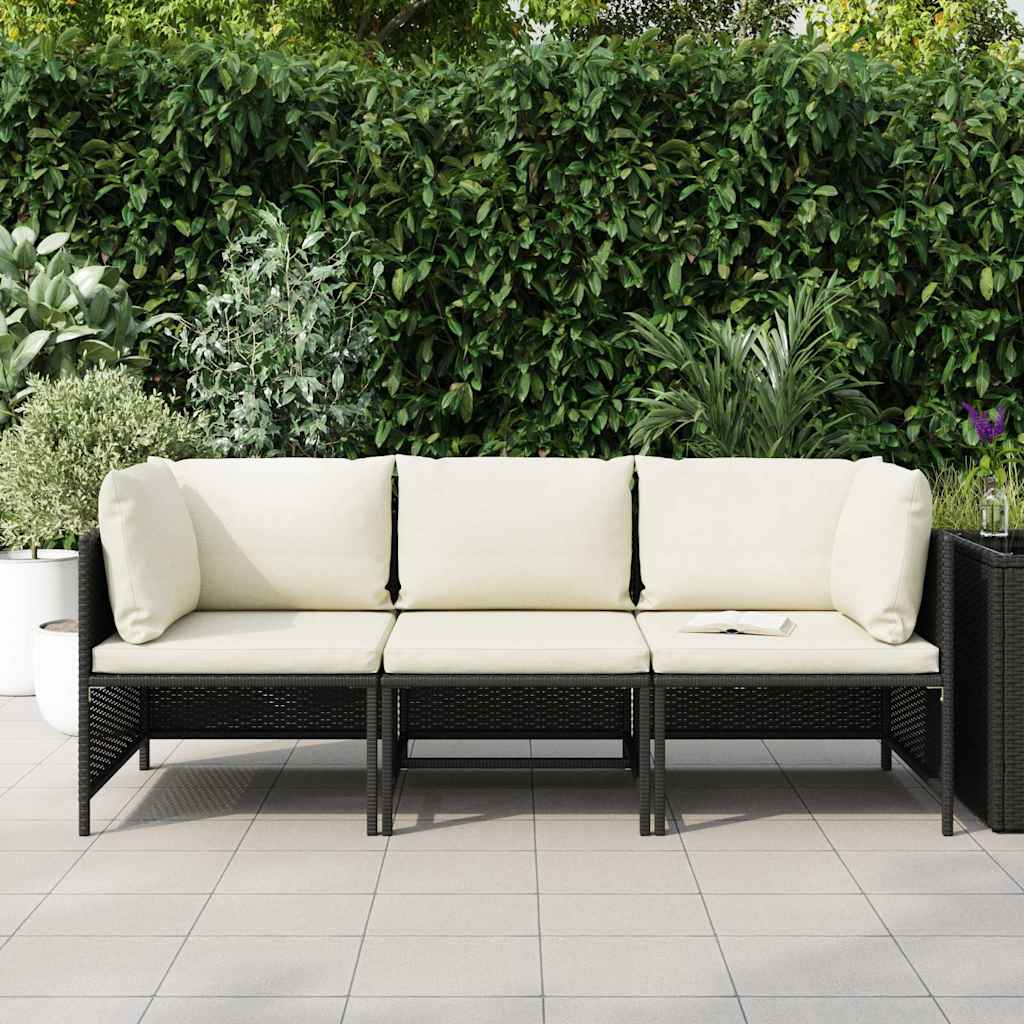 Divano da Giardino a 3 Posti con Cuscini in Polyrattan