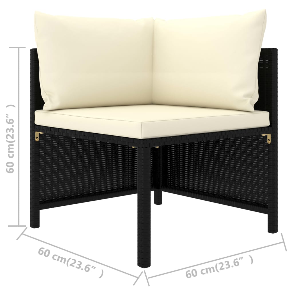 Divano da Giardino a 3 Posti con Cuscini in Polyrattan Nero - homemem39