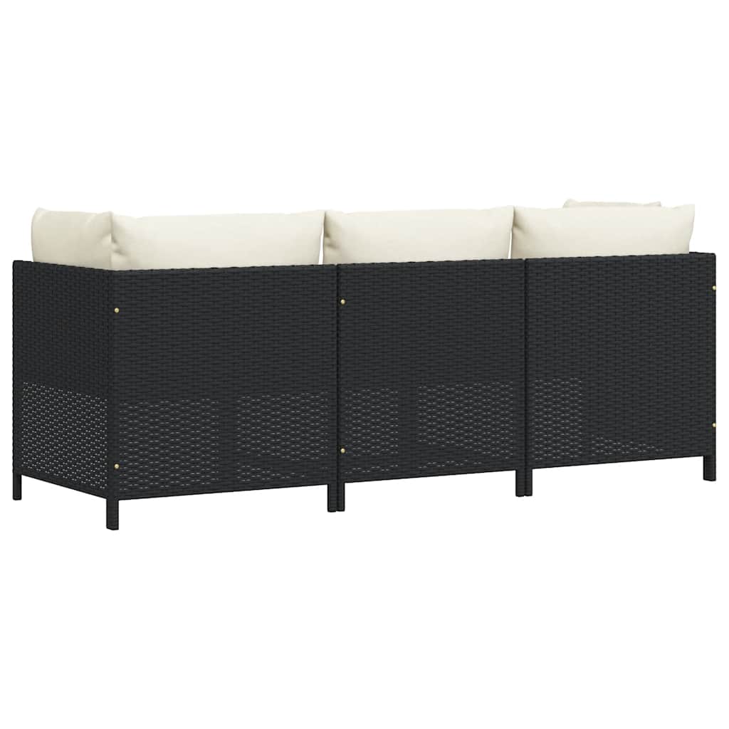 Divano da Giardino a 3 Posti con Cuscini in Polyrattan Nero - homemem39