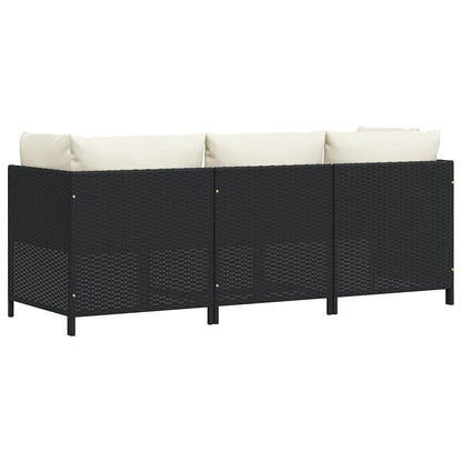 Divano da Giardino a 3 Posti con Cuscini in Polyrattan Nero - homemem39