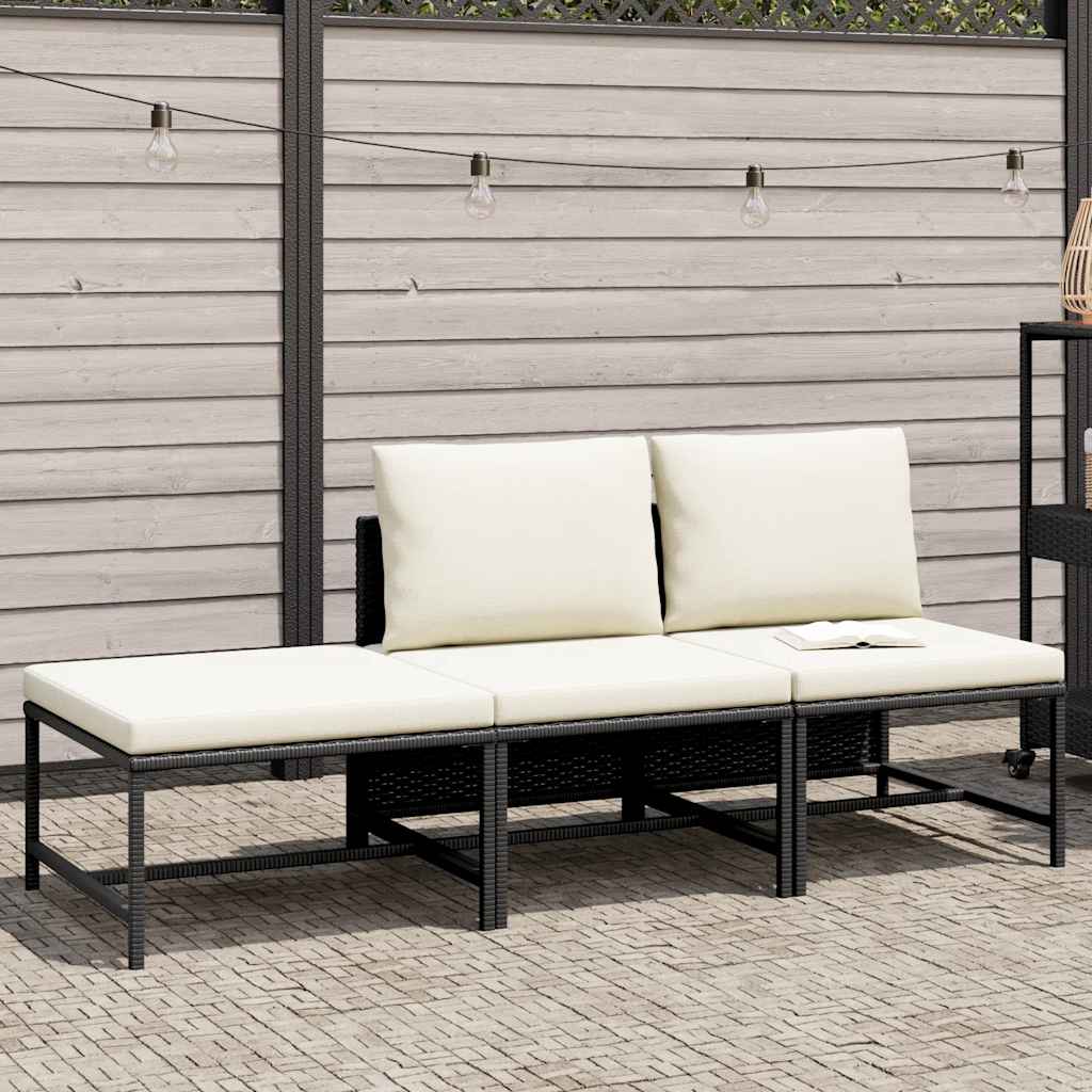 Set Divani da Giardino 3 pz con Cuscini in Polyrattan Nero | homemem39