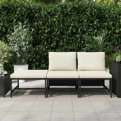 Set Divani da Giardino 3 pz con Cuscini in Polyrattan Nero | homemem39