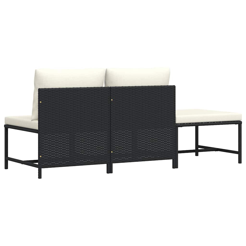Set Divani da Giardino 3 pz con Cuscini in Polyrattan Nero - homemem39