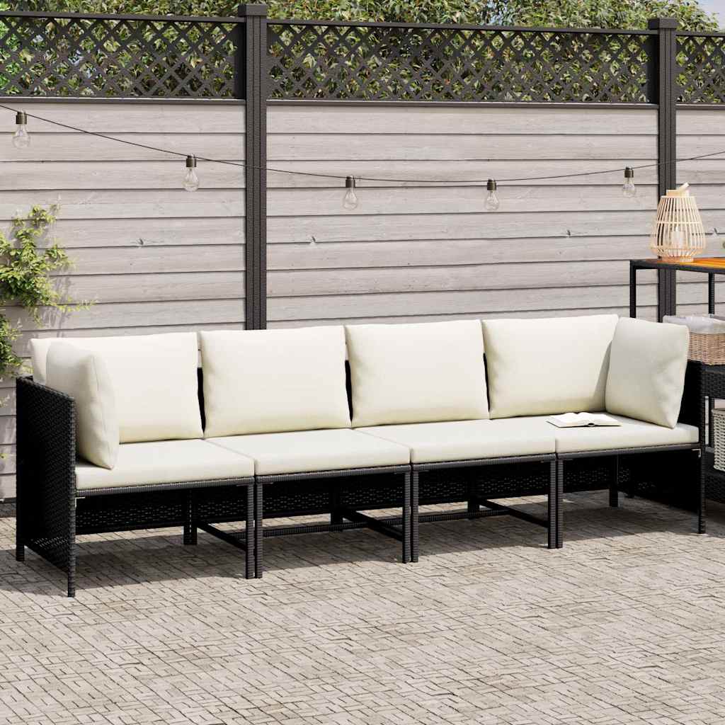 Divano da Giardino a 4 Posti con Cuscini Nero in Polyrattan | homemem39