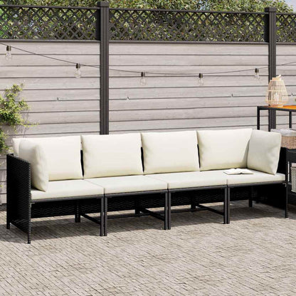 Divano da Giardino a 4 Posti con Cuscini Nero in Polyrattan | homemem39
