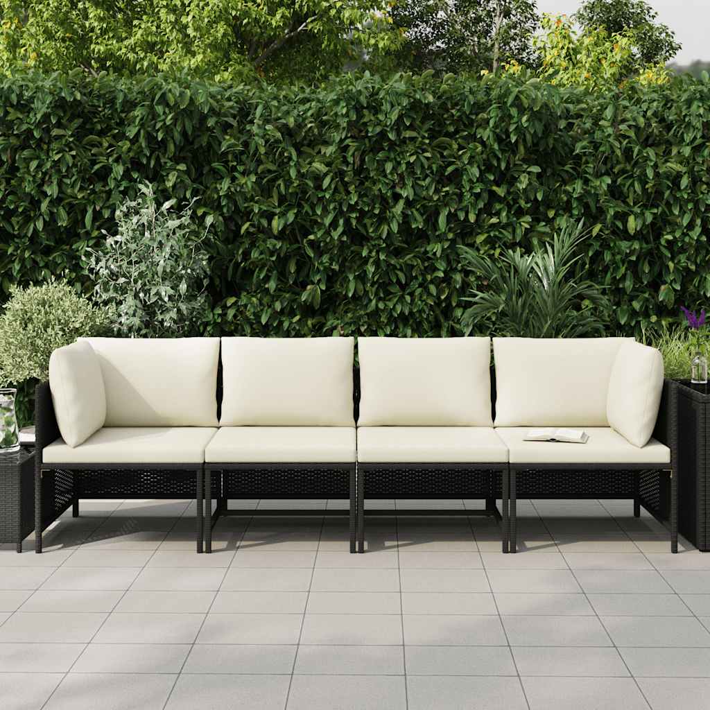 Divano da Giardino a 4 Posti con Cuscini Nero in Polyrattan | homemem39