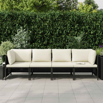 Divano da Giardino a 4 Posti con Cuscini Nero in Polyrattan | homemem39