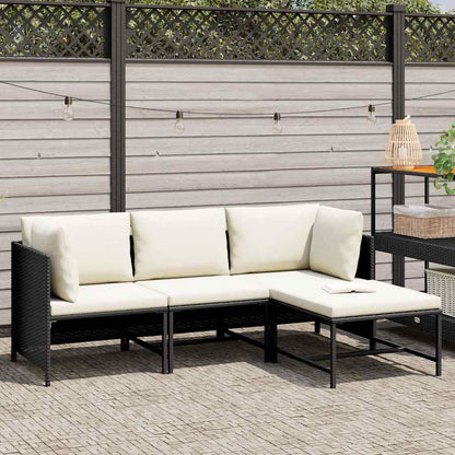 Set Divani da Giardino 4 pz con Cuscini in Polyrattan Nero - homemem39