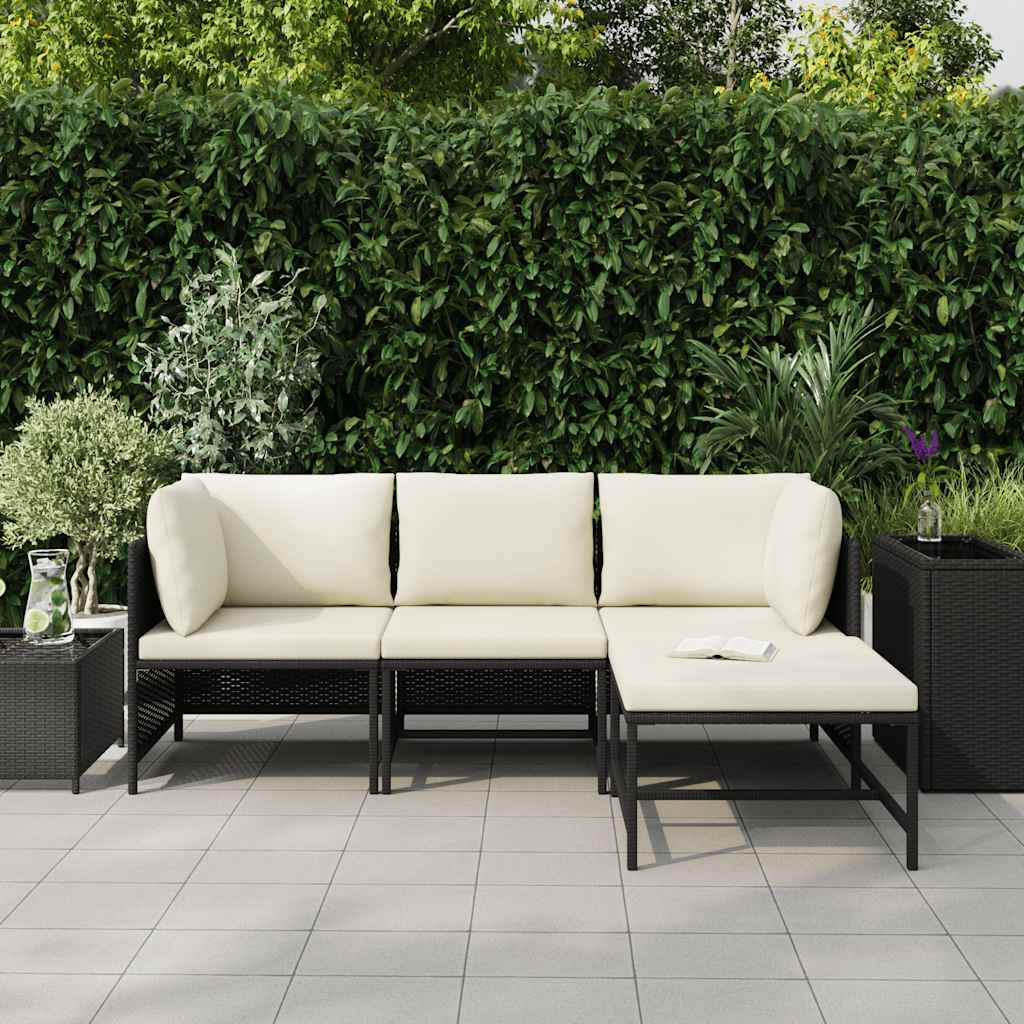 Set Divani da Giardino 4 pz con Cuscini in Polyrattan Nero | homemem39
