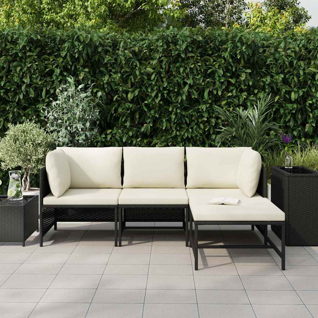 Set Divani da Giardino 4 pz con Cuscini in Polyrattan Nero