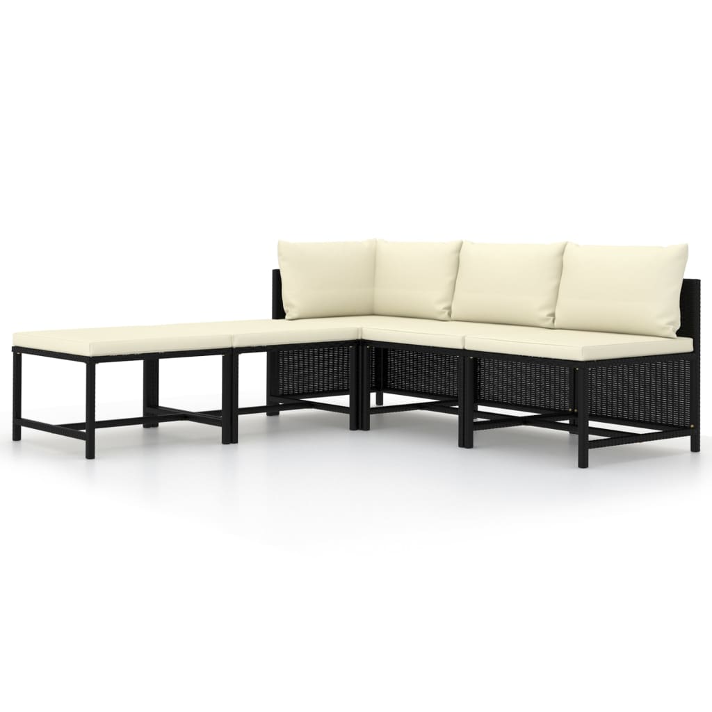 Set Divani da Giardino 5 pz con Cuscini in Polyrattan Nero - homemem39