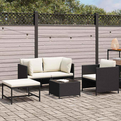 Set Divani da Giardino 4 pz con Cuscini in Polyrattan Nero | homemem39