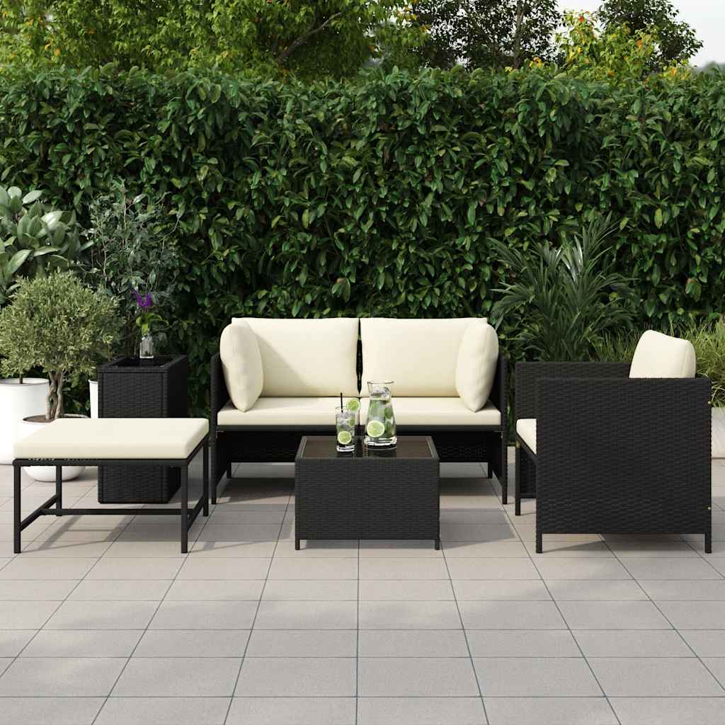 Set Divani da Giardino 4 pz con Cuscini in Polyrattan Nero | homemem39
