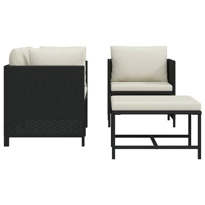 Set Divani da Giardino 4 pz con Cuscini in Polyrattan Nero | homemem39