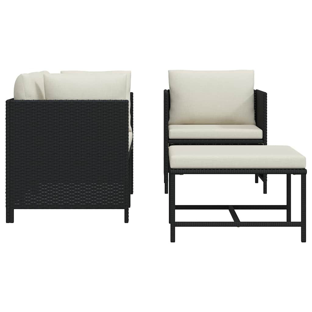 Set Divani da Giardino 4 pz con Cuscini in Polyrattan Nero