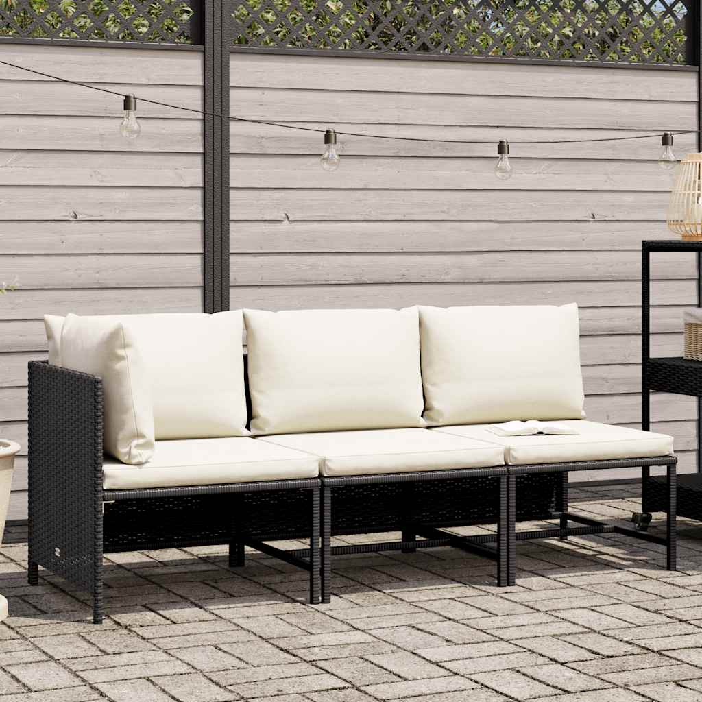 Set Divani da Giardino 3 pz con Cuscini in Polyrattan Nero | homemem39