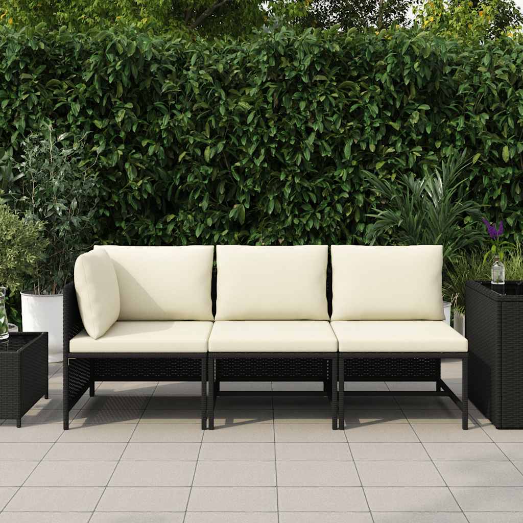 Set Divani da Giardino 3 pz con Cuscini in Polyrattan Nero | homemem39