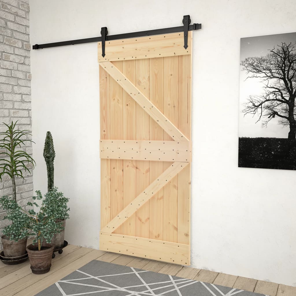 Porta Scorrevole con Set Hardware 90x210 cm in Legno di Pino