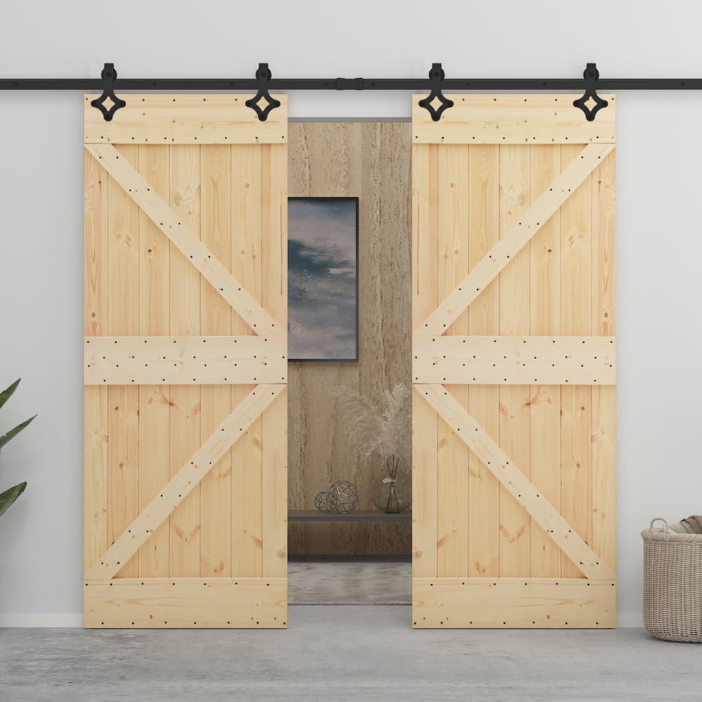 Porta Scorrevole con Set Hardware 90x210 cm in Legno di Pino