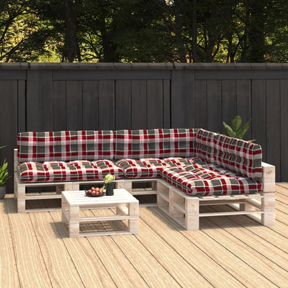 Cuscini per Divano Pallet 7 pz Rosso Motivo a Quadri | homemem39