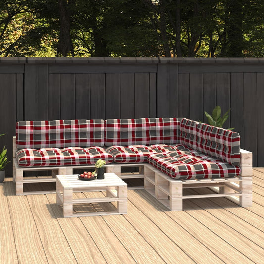 Cuscini per Divano Pallet 7 pz Rosso Motivo a Quadri | homemem39