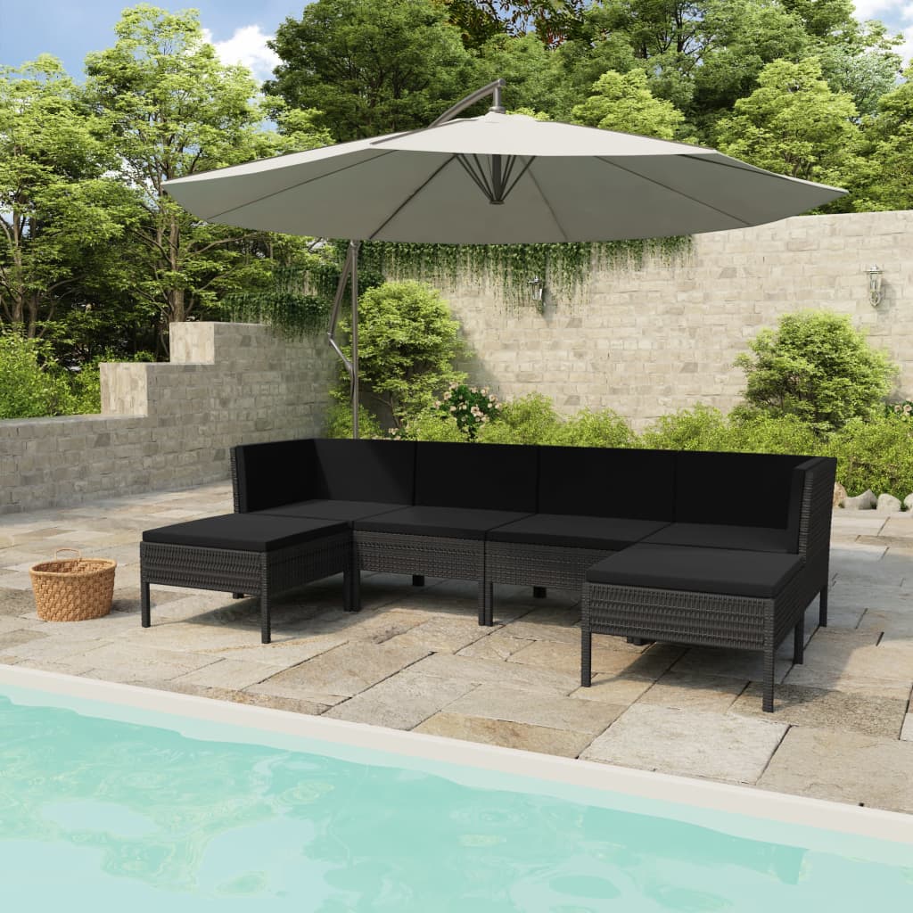 Set Divani da Giardino 6 pz con Cuscini in Polyrattan Nero | homemem39