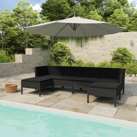 Set Divani da Giardino 6 pz con Cuscini in Polyrattan Nero | homemem39