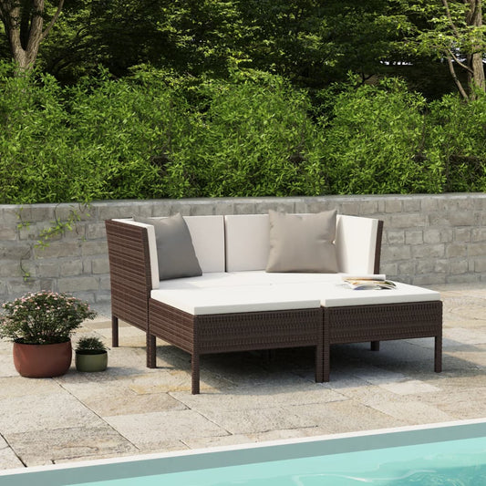 Set Divani da Giardino 4 pz con Cuscini in Polyrattan Marrone - homemem39