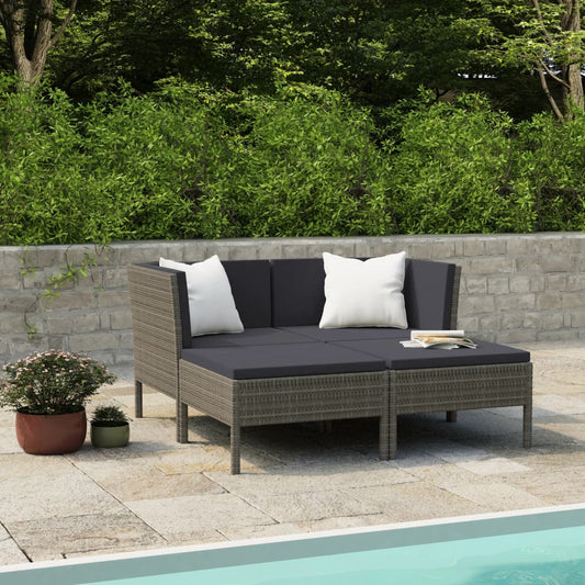 Set Divani da Giardino 4 pz con Cuscini in Polyrattan Grigio - homemem39