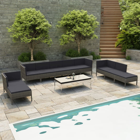 Set Divani da Giardino 10 pz con Cuscini in Polyrattan Grigio - homemem39