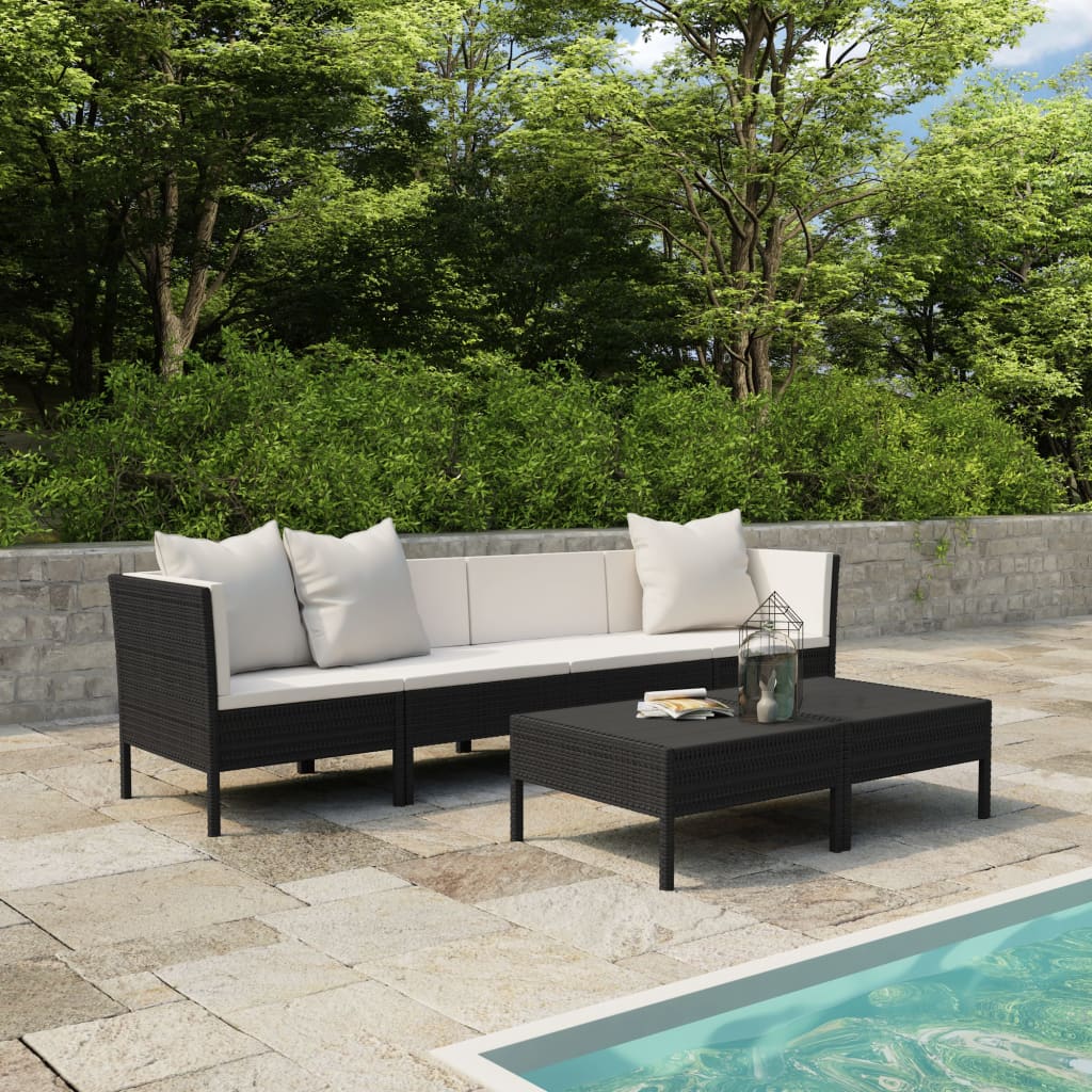 Set Divani da Giardino 9 pz con Cuscini in Polyrattan Nero - homemem39