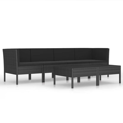 Set Divani da Giardino 6 pz con Cuscini in Polyrattan Nero | homemem39