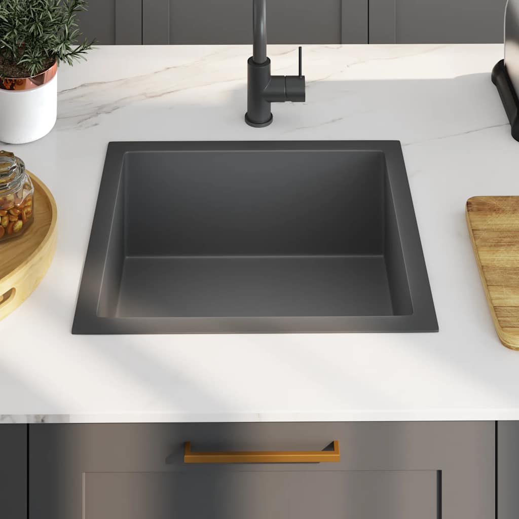 Lavello da Cucina Artigianale Nero in Acciaio Inox - homemem39