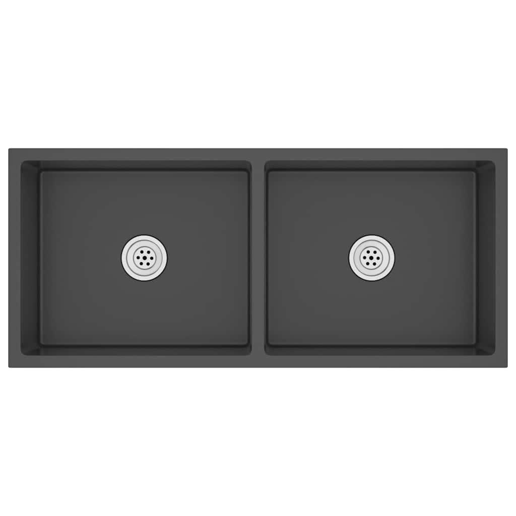 Lavello da Cucina Artigianale Nero in Acciaio Inox - homemem39