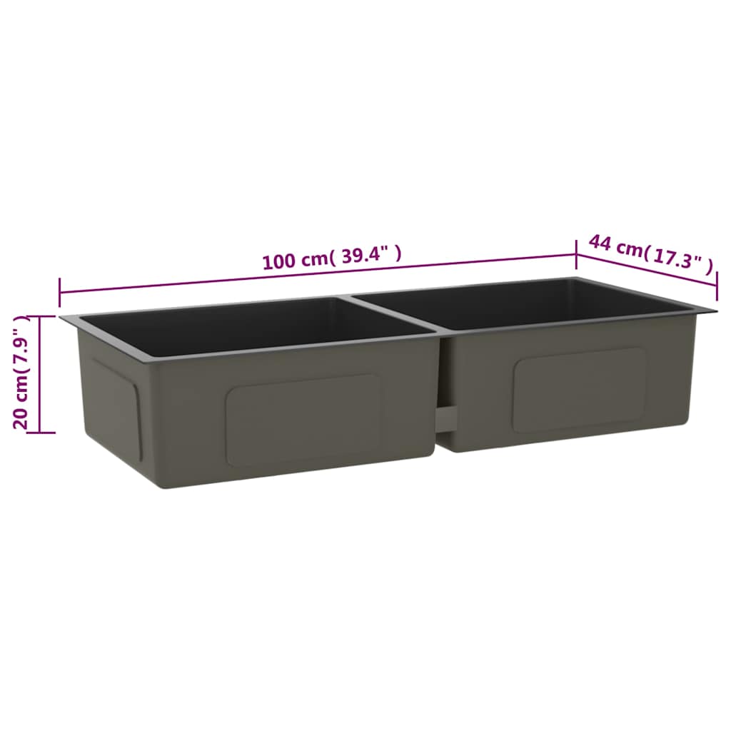 Lavello da Cucina Artigianale Nero in Acciaio Inox - homemem39