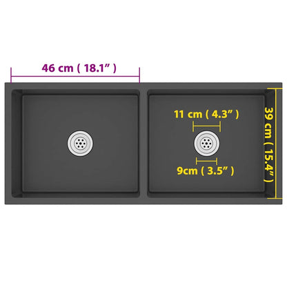 Lavello da Cucina Artigianale Nero in Acciaio Inox - homemem39