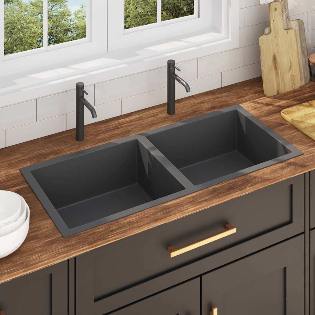Lavello da Cucina Artigianale Nero in Acciaio Inox | homemem39