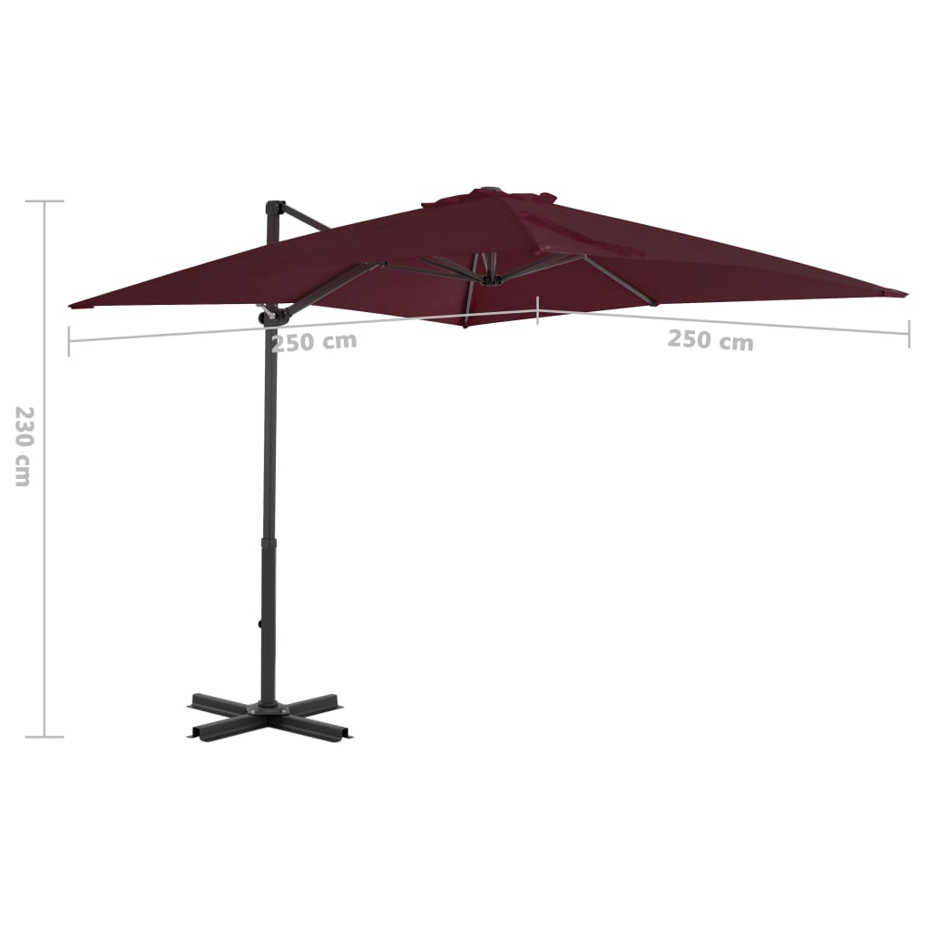 Ombrellone a Sbalzo con Palo in Alluminio 250x250 cm Bordeaux - homemem39