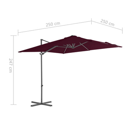 Ombrellone a Sbalzo con Palo in Acciaio 250x250 cm Bordeaux - homemem39