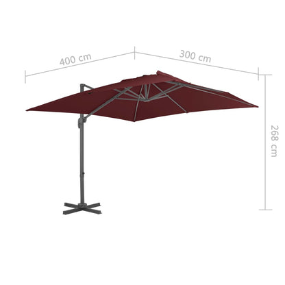 Ombrellone a Sbalzo con Palo in Alluminio 400x300 cm Bordeaux | homemem39
