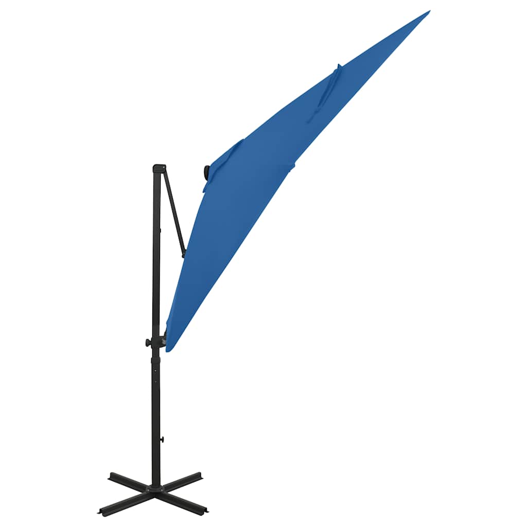 Ombrellone a Sbalzo con Palo e Luci a LED Azzurro 250 cm | homemem39