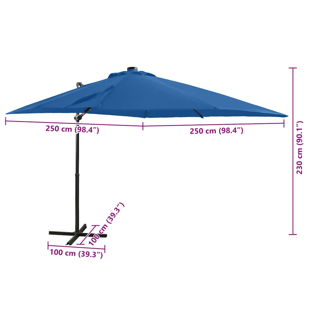 Ombrellone a Sbalzo con Palo e Luci a LED Azzurro 250 cm | homemem39