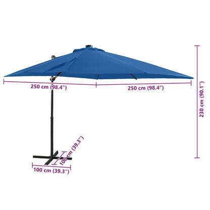 Ombrellone a Sbalzo con Palo e Luci a LED Azzurro 250 cm
