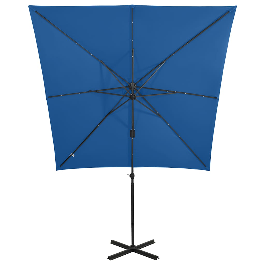 Ombrellone a Sbalzo con Palo e Luci a LED Azzurro 250 cm | homemem39