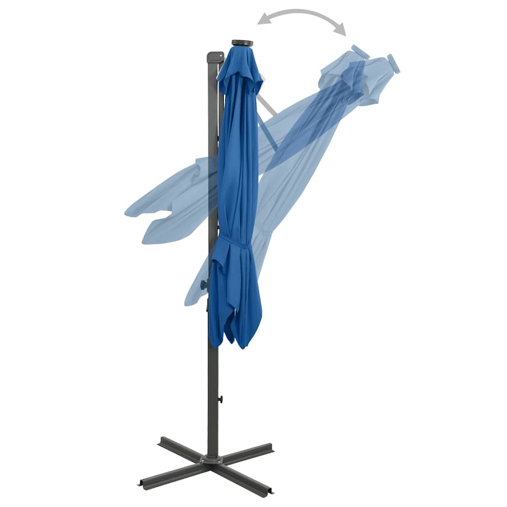 Ombrellone a Sbalzo con Palo e Luci a LED Azzurro 250 cm | homemem39
